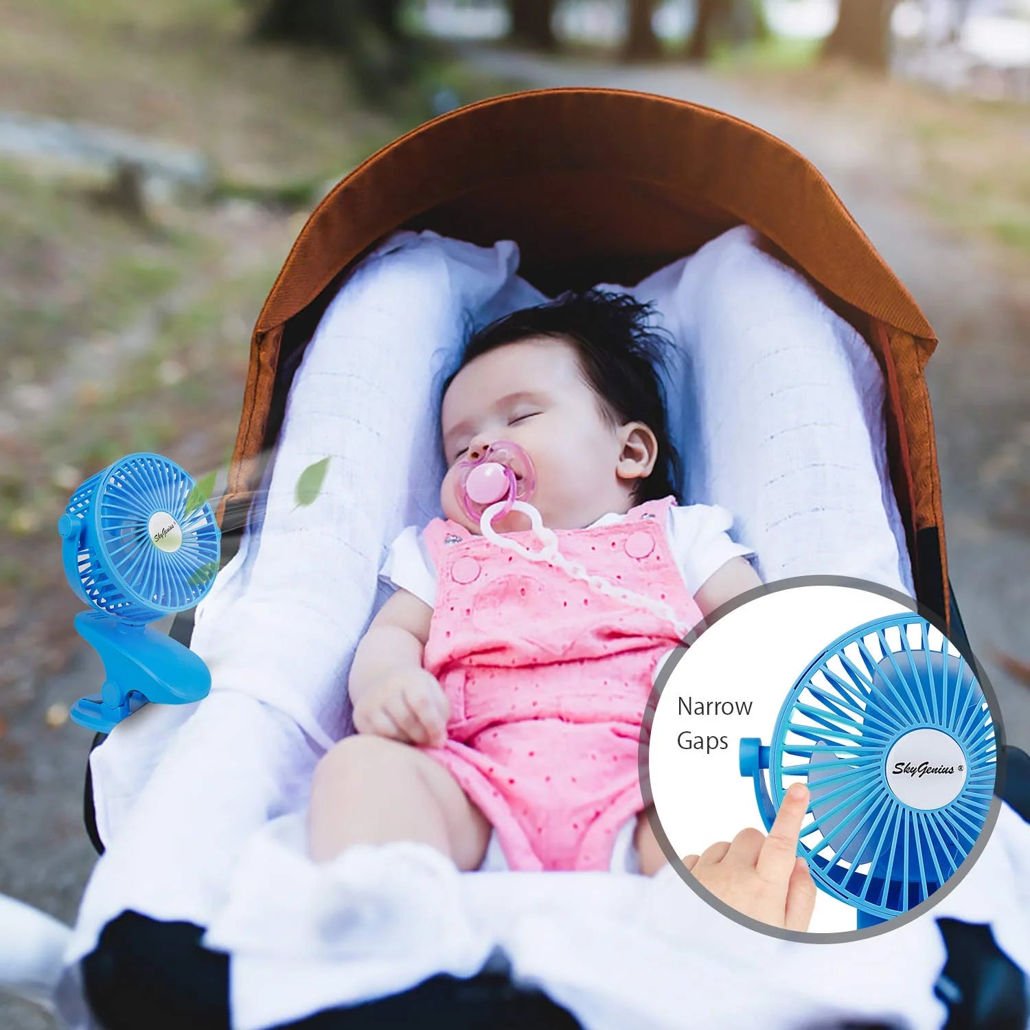 Portable Baby Stroller Fan – USB Rechargeable Clip-On Fan, Blue