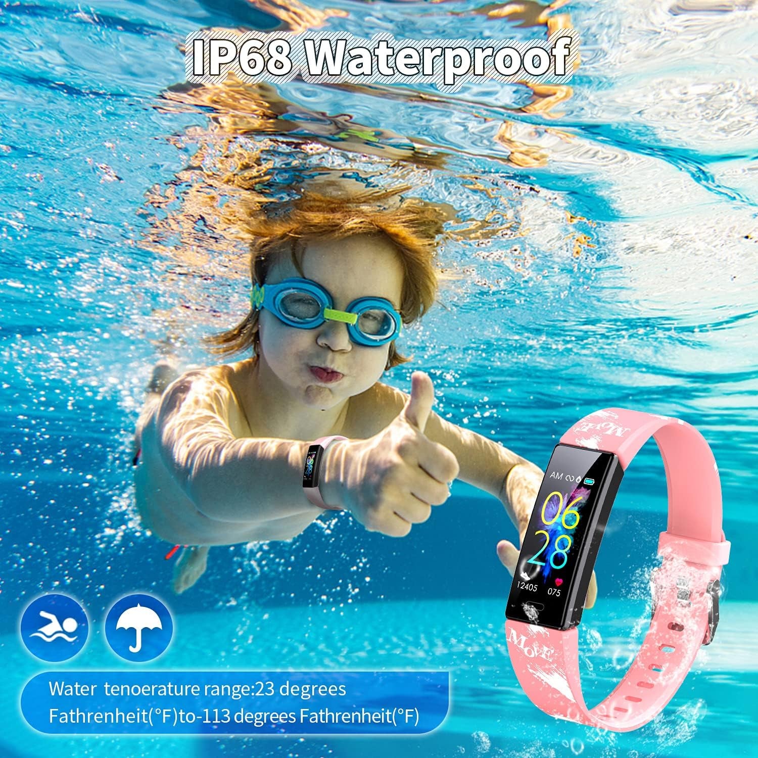 Kids Fitness Tracker Watch – Smart Activity Tracker with Pedometer, Stopwatch, IP68 Waterproof, 11 Sports Modes, Compatible for Ages 6-16