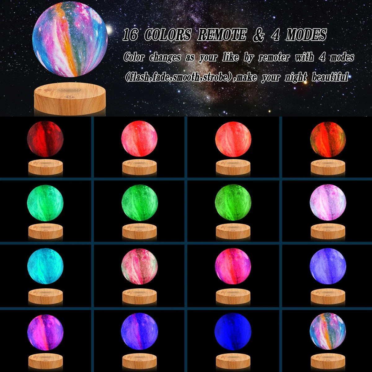 🌕 Levitating Moon Table Lamp – 16 Colors with Remote Control