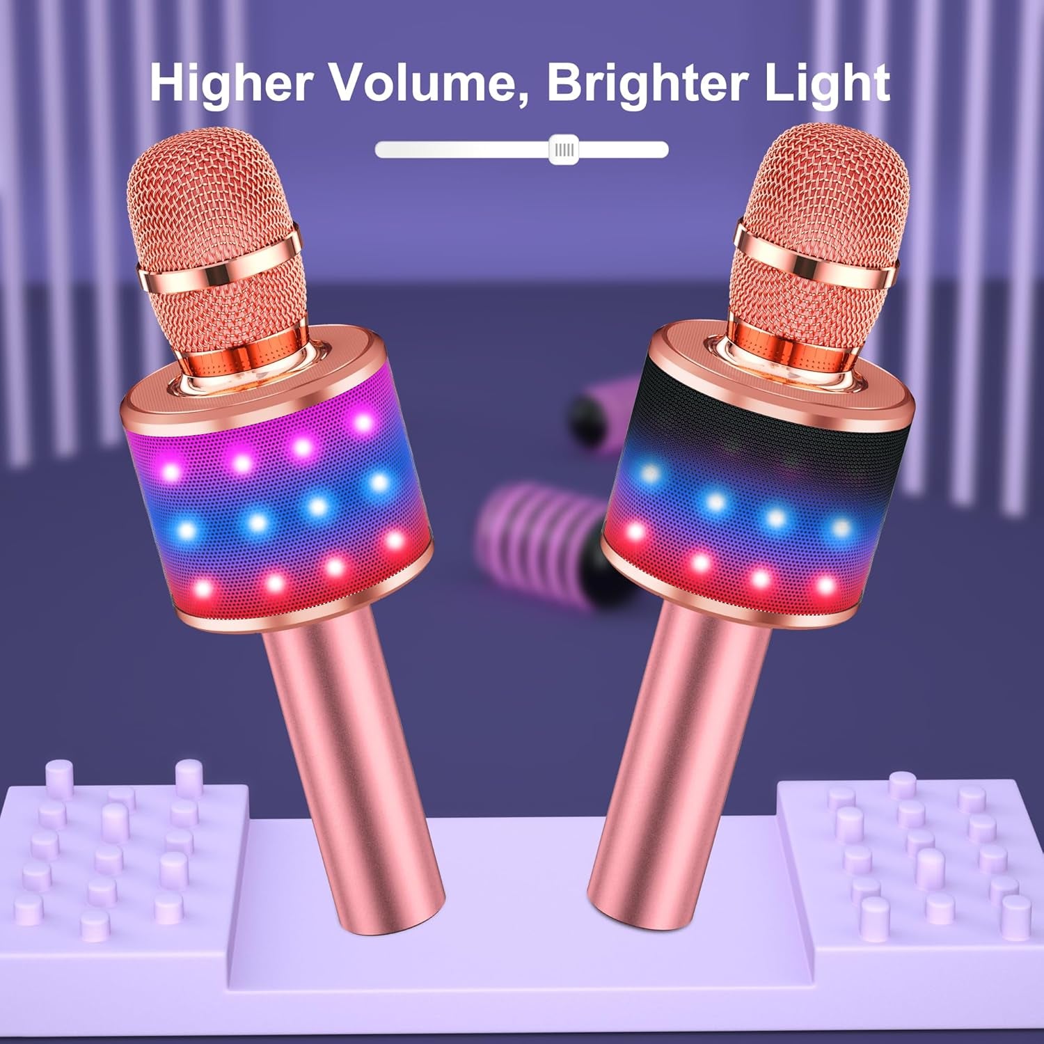 π€ Karaoke Microphone for Kids & Adults β Q78 Rose Gold Bluetooth Singing Mic with Disco Lights & Echo Effect