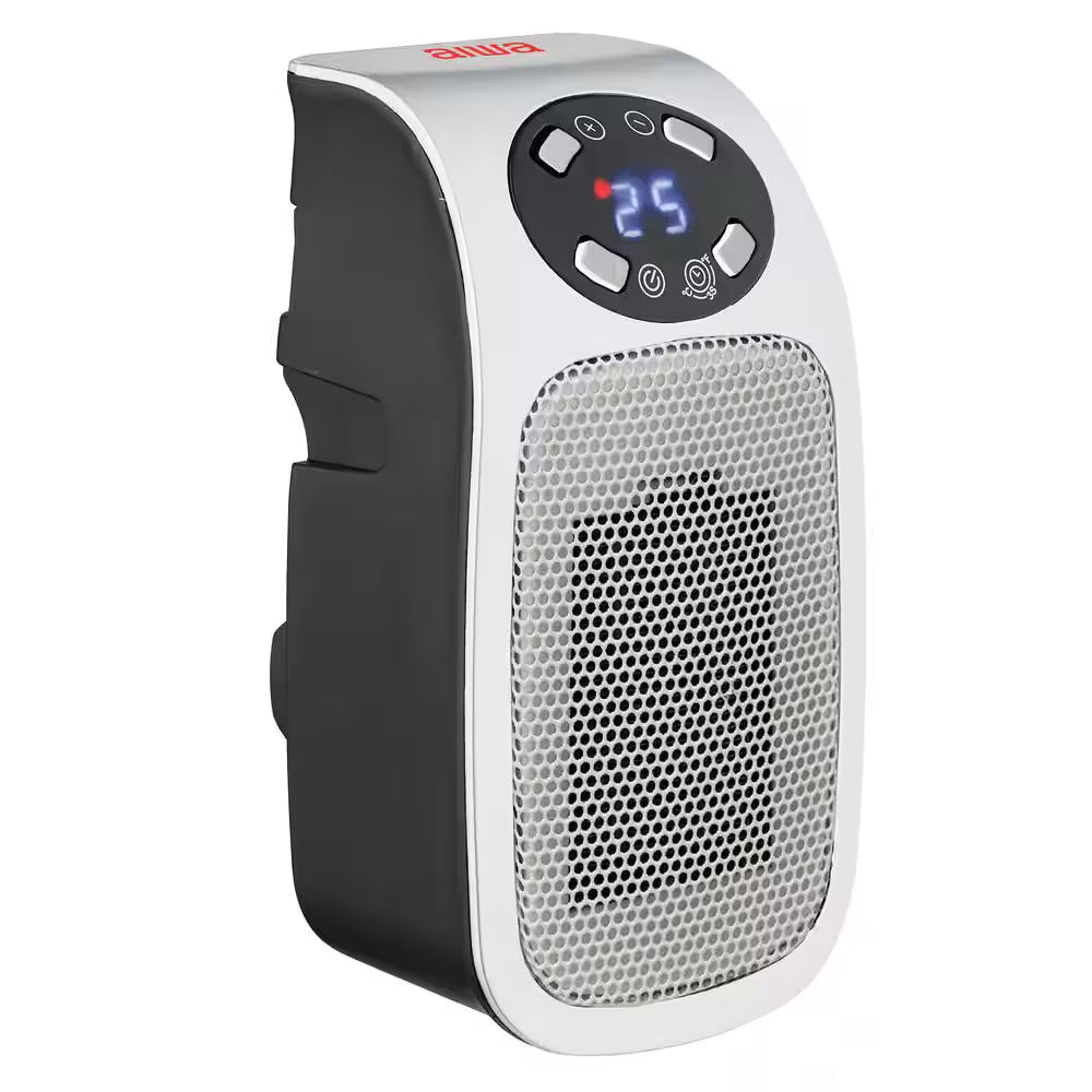 7.87" Electric Outlet Ceramic Plug-In Space Heater – 400W, LCD Digital Display, 24-Hour Timer, Compact & Energy Efficient