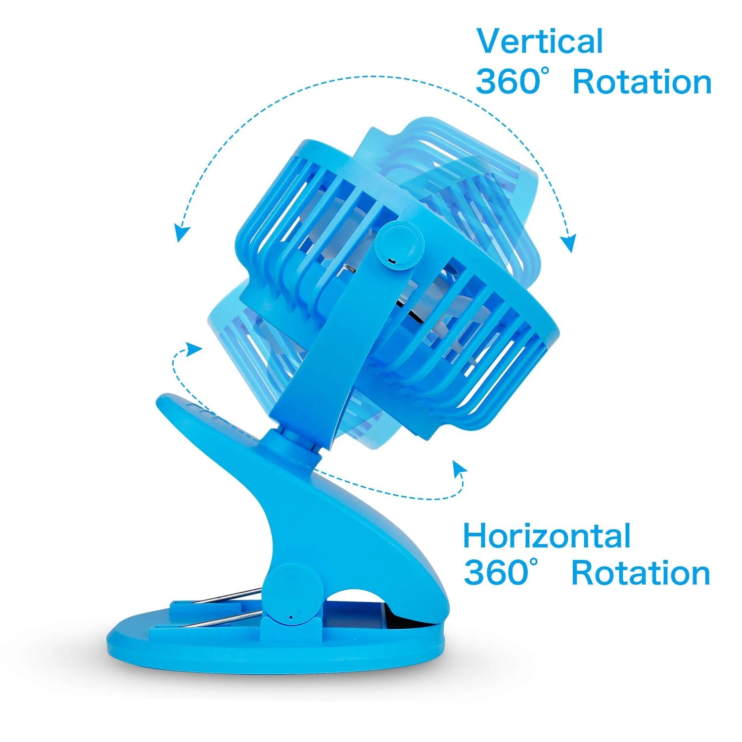 Portable Baby Stroller Fan – USB Rechargeable Clip-On Fan, Blue