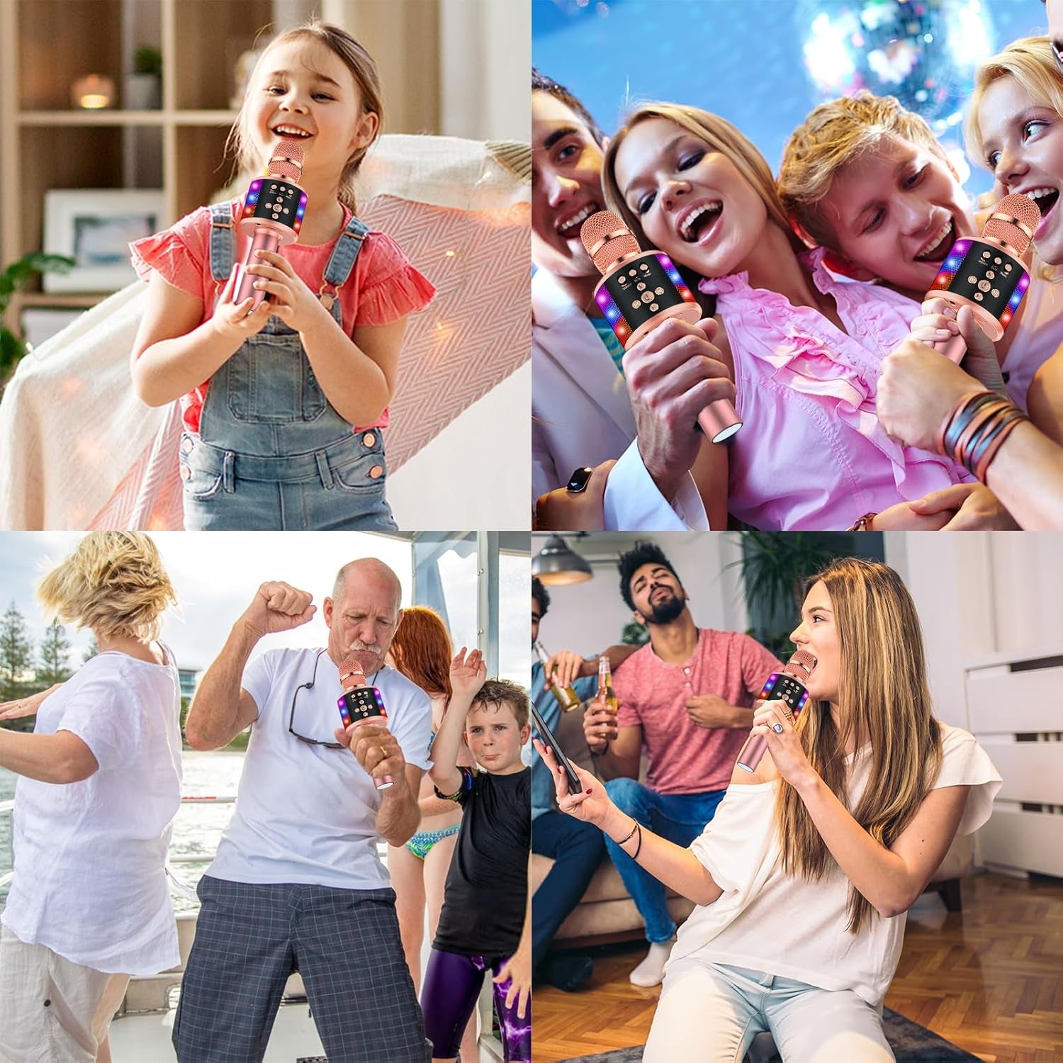 π€ Karaoke Microphone for Kids & Adults β Q78 Rose Gold Bluetooth Singing Mic with Disco Lights & Echo Effect