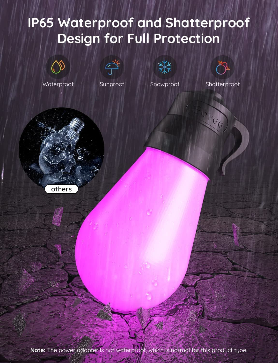 Smart Outdoor String Lights H7015 – 48Ft RGBIC LED Patio Lights with 15 Dimmable Bulbs, App Control, 47 Scene Modes, IP65 Waterproof