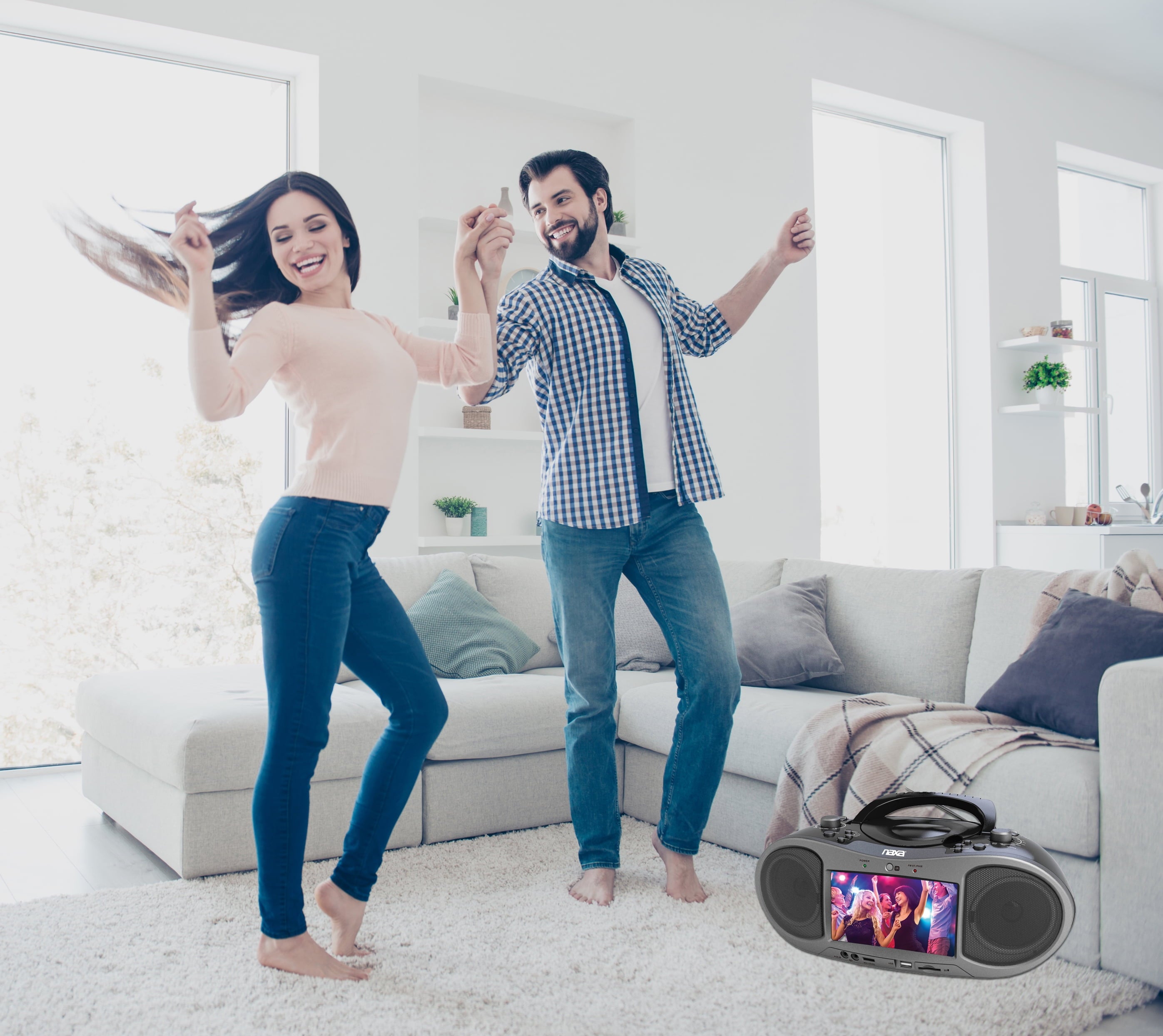 Electronics NDL-256 7-Inch Bluetooth DVD Boombox – Portable Media Player with Screen, FM Radio & USB Playback