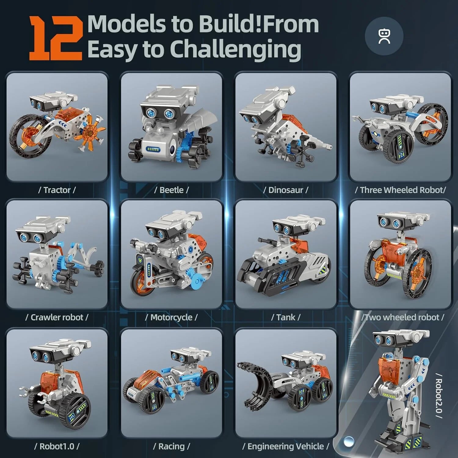 12-In-1 STEM Robot Kit Toys for Kids 8-12 — DIY Building Educational Science Kit
