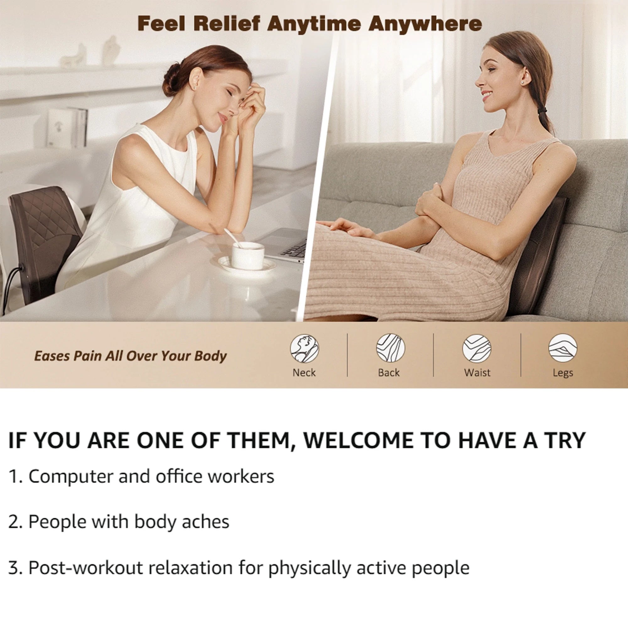 Back Massager with Heat and Vibration — Shiatsu Neck & Back Pillow for Deep Tissue Relief