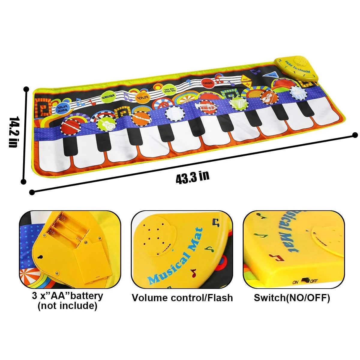 AIMDEYOU Kids Musical Piano Playmat – Touch Dance Floor Mat with Animal Sounds, Early Education Toy for Babies, Toddlers, Girls & Boys (43.3 × 14.2 Inch)