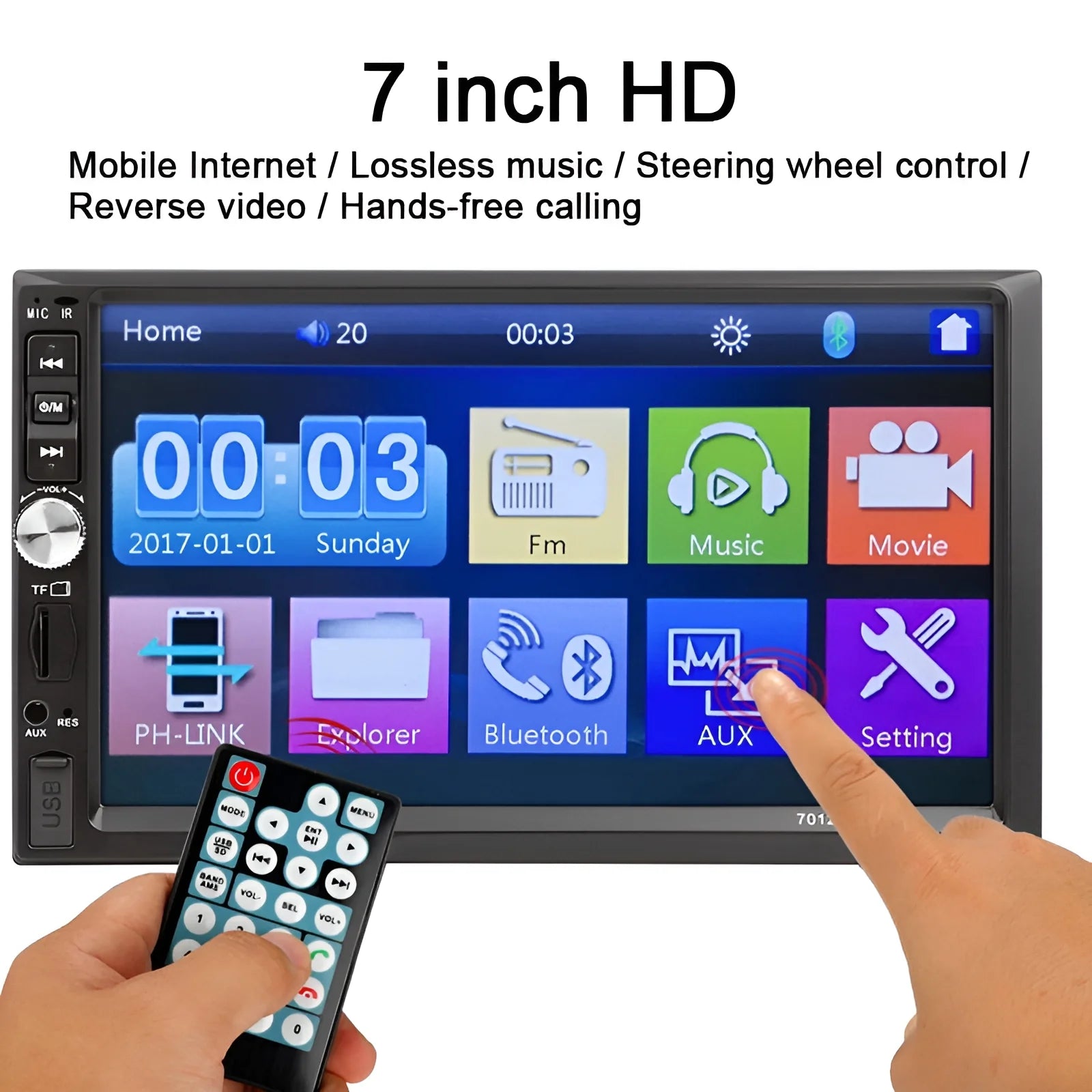 Double Din Car Stereo with 7-Inch HD Touch Screen Multimedia Car Radio Player | Bluetooth | FM | USB | AUX | Rear Camera Input | Mirror Link | Car Audio Entertainment System