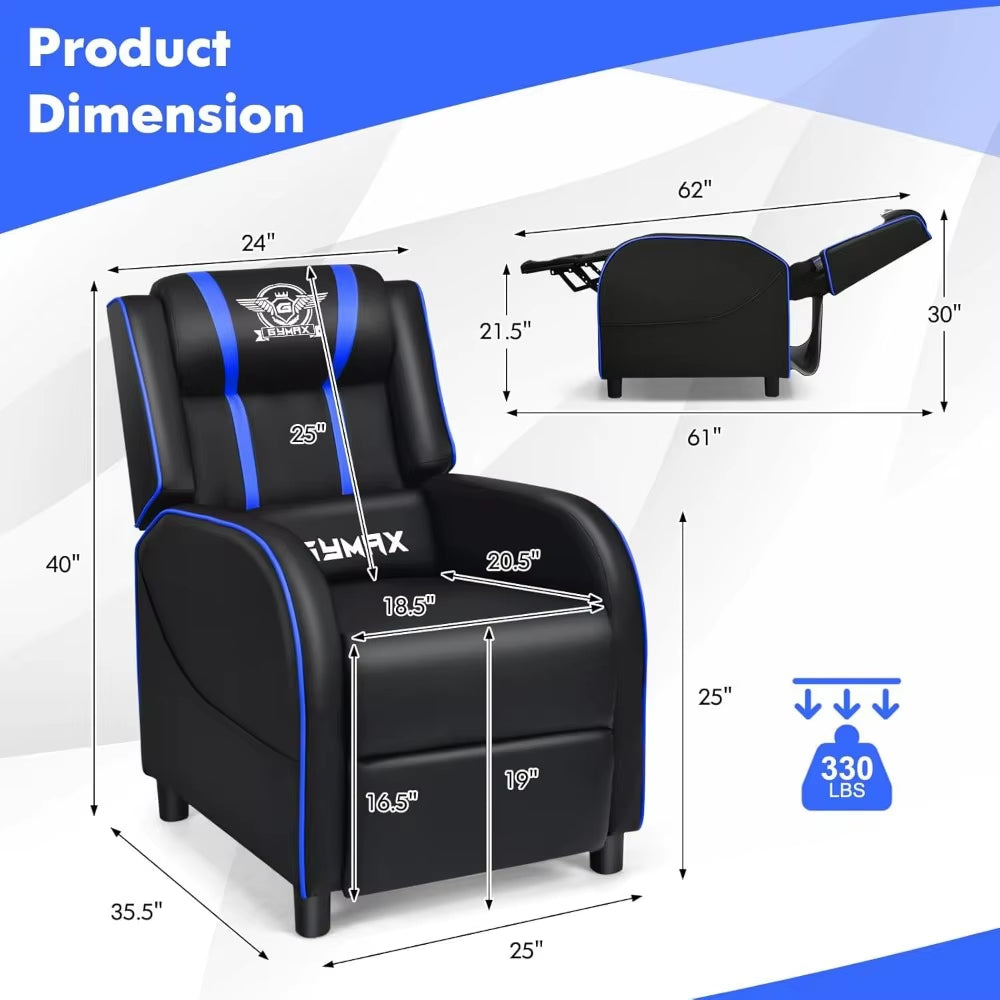🎮 Gaming Recliner Massage Chair with Adjustable Footrest, Remote Control & Side Pocket – Ergonomic Racing-Style Lounge Chair for Ultimate Comfort