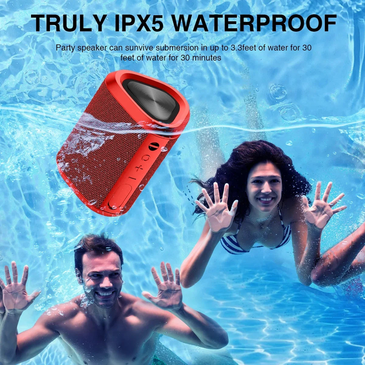Portable Bluetooth Speaker | 24H Playtime, Bluetooth 5.0, Stereo Bass, IPX7 Waterproof | 100 Ft Wireless Range Mini Speaker for Outdoors & Travel