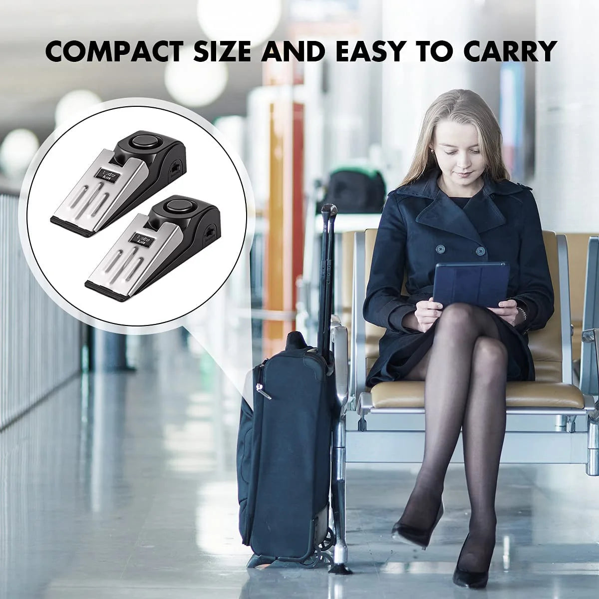 Door Stop Alarm, 2 Pack Door Stopper with 120DB Security Alarm, Door Security Devices for Home Travel, Black