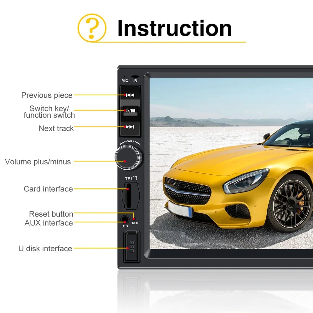 Double Din Car Stereo with 7-Inch HD Touch Screen Multimedia Car Radio Player | Bluetooth | FM | USB | AUX | Rear Camera Input | Mirror Link | Car Audio Entertainment System