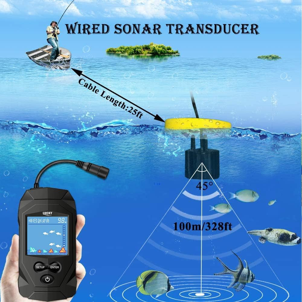 Portable Fish Finder Kit with Wired Transducer – LCD Depth Finder for Kayak, Boat & Ice Fishing