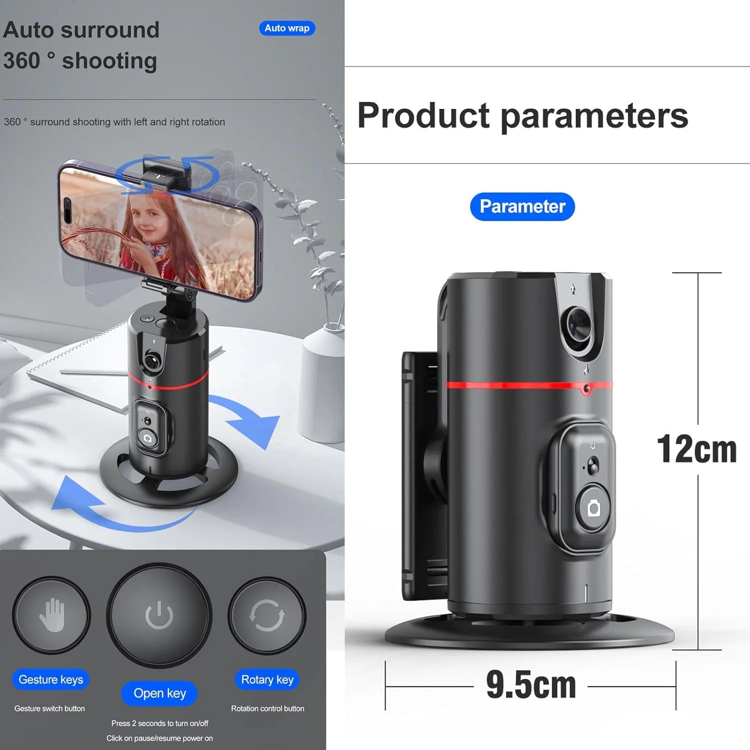 Auto Face Tracking Phone Holder Tripod – 360° Smart Face & Body Tracking Stand for TikTok, Vlog, Live Streaming & YouTube Videos