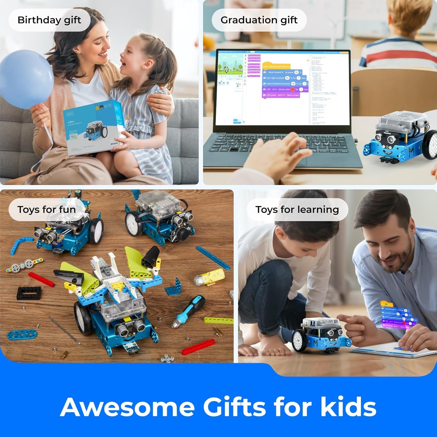 mBot Robot Kit – Robotics & Coding for Kids Ages 8-12 | Learn Scratch & Arduino | STEM Science Toy for Boys & Girls 8+ Blue