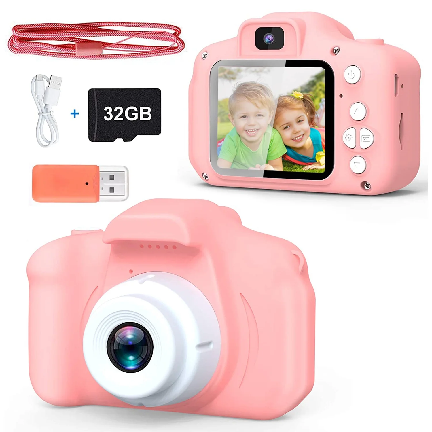 Kids Digital Camera for Girls & Boys – 1080P HD Video & Selfie Cam with 32GB SD Card – Fun Toddler Camera Toy for Ages 3-10, Pink