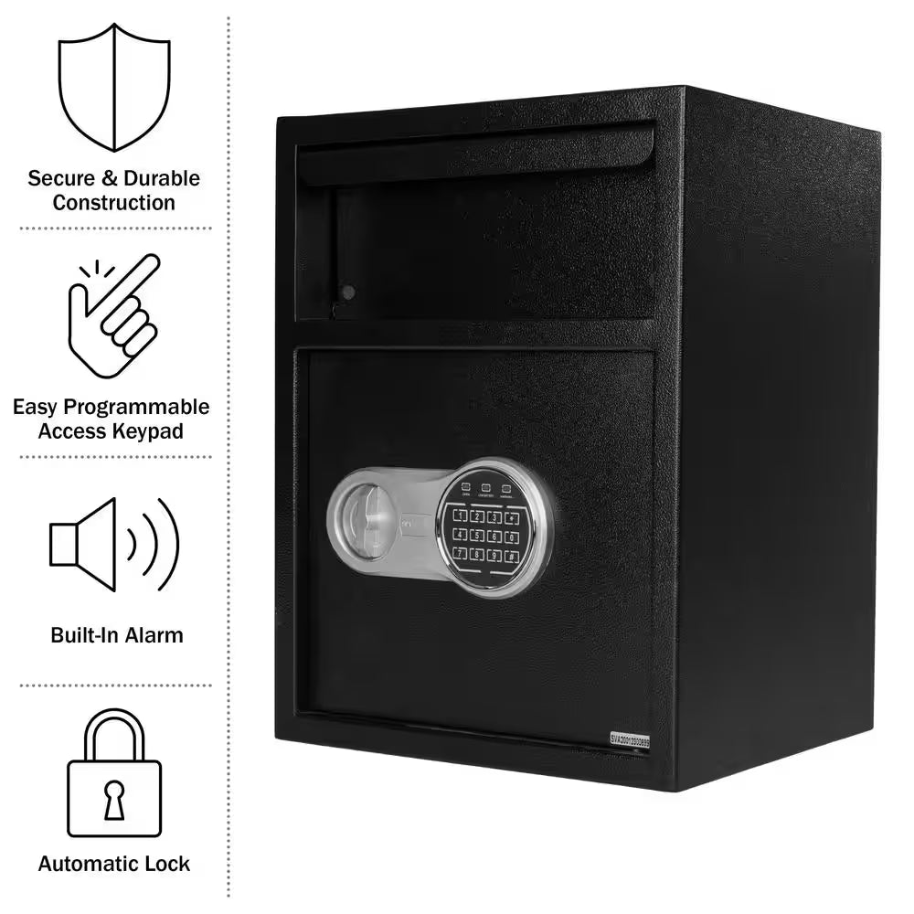 Electronic Safe Deposit Box – Digital Security Safe with Keypad & Override Keys, Black