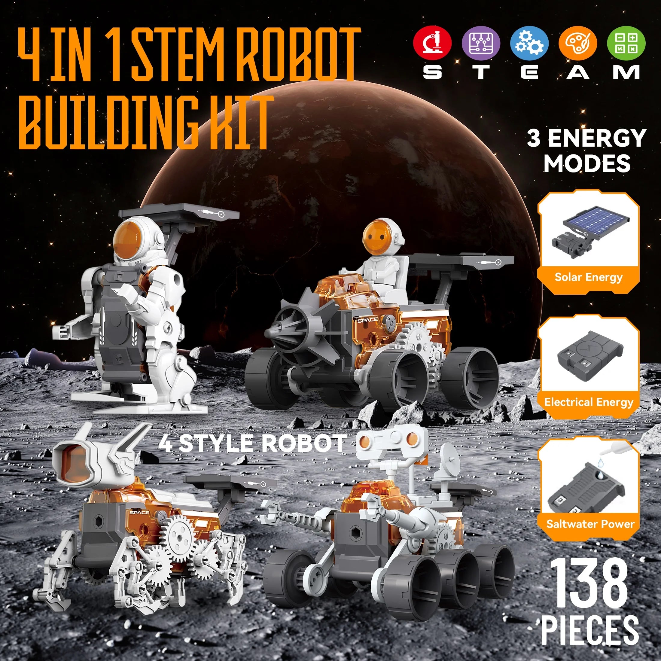4-in-1 Building Science STEM Kit – Solar Robot Toys for Kids, DIY STEM Projects, Educational Space Toy for Ages 8–16