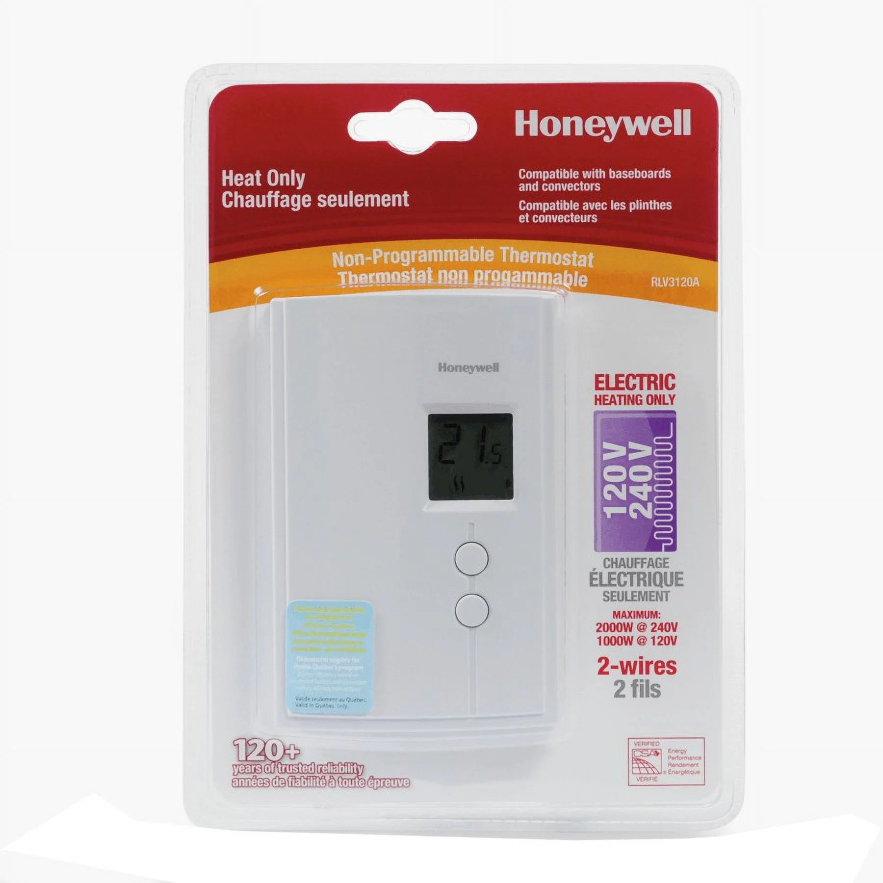Digital Non-Programmable Line Volt Thermostat for Electric Heat – White