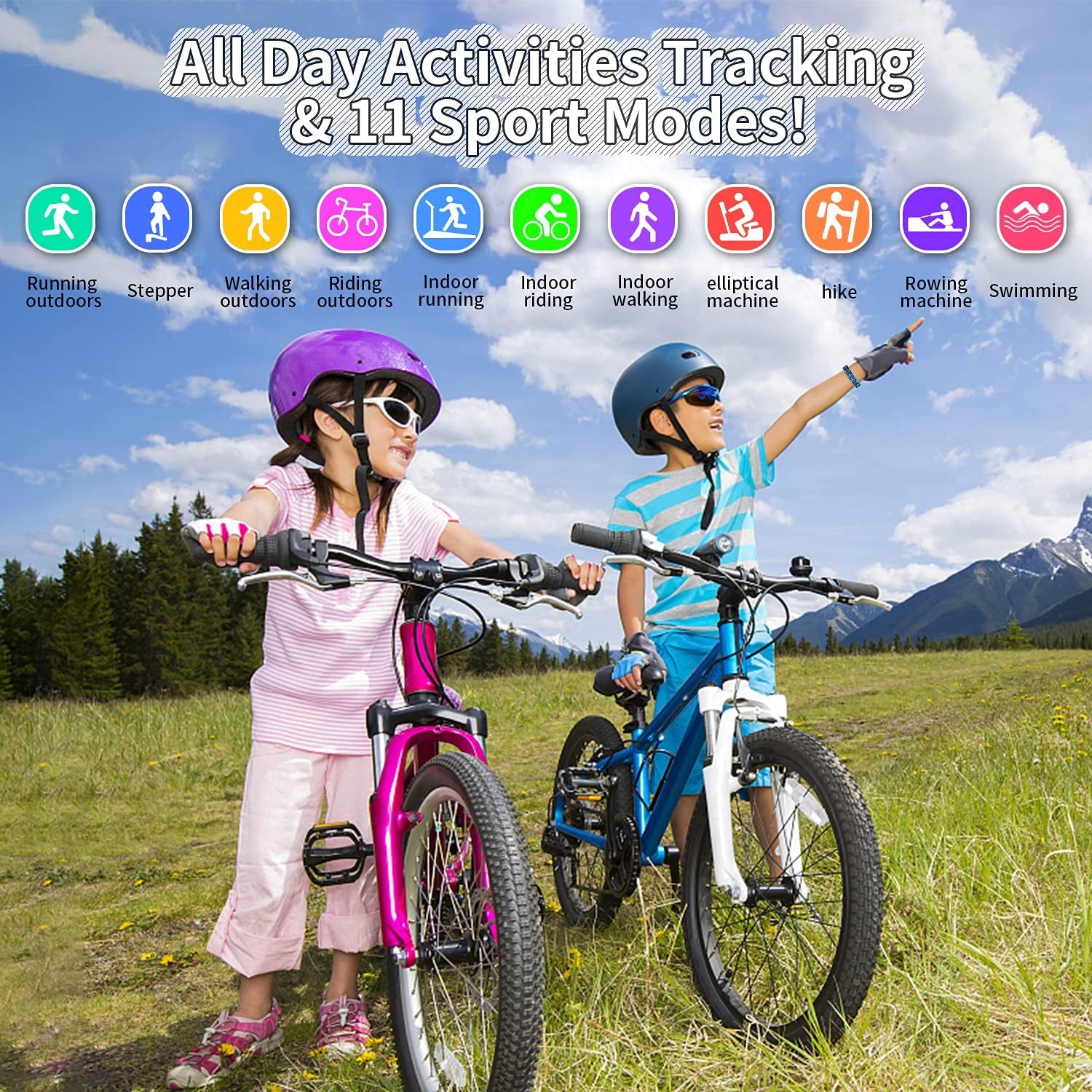 Kids Fitness Tracker Watch – Smart Activity Tracker with Pedometer, Stopwatch, IP68 Waterproof, 11 Sports Modes, Compatible for Ages 6-16