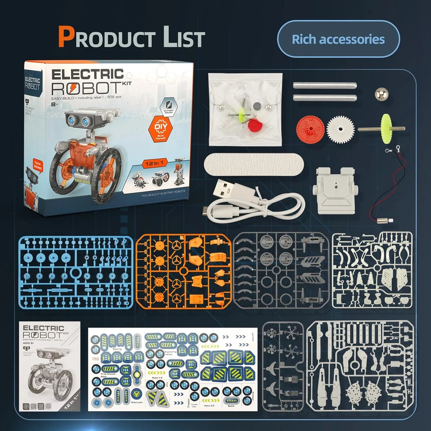 12-In-1 STEM Robot Kit Toys for Kids 8-12 — DIY Building Educational Science Kit