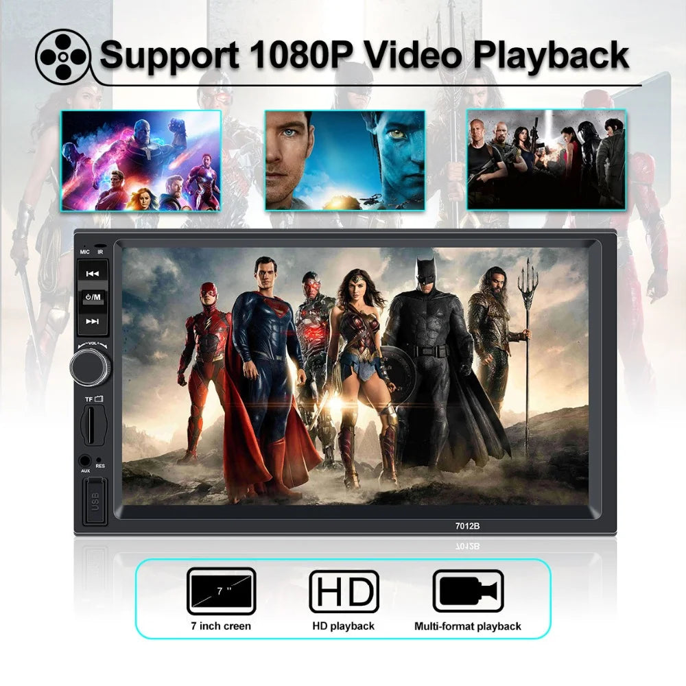 Double Din Car Stereo with 7-Inch HD Touch Screen Multimedia Car Radio Player | Bluetooth | FM | USB | AUX | Rear Camera Input | Mirror Link | Car Audio Entertainment System