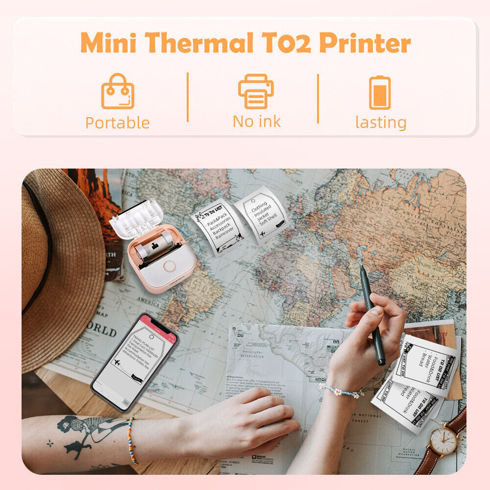 Phomemo T02 Mini Thermal Printer – Portable Pocket Bluetooth Printer for Photos, Labels & Stickers