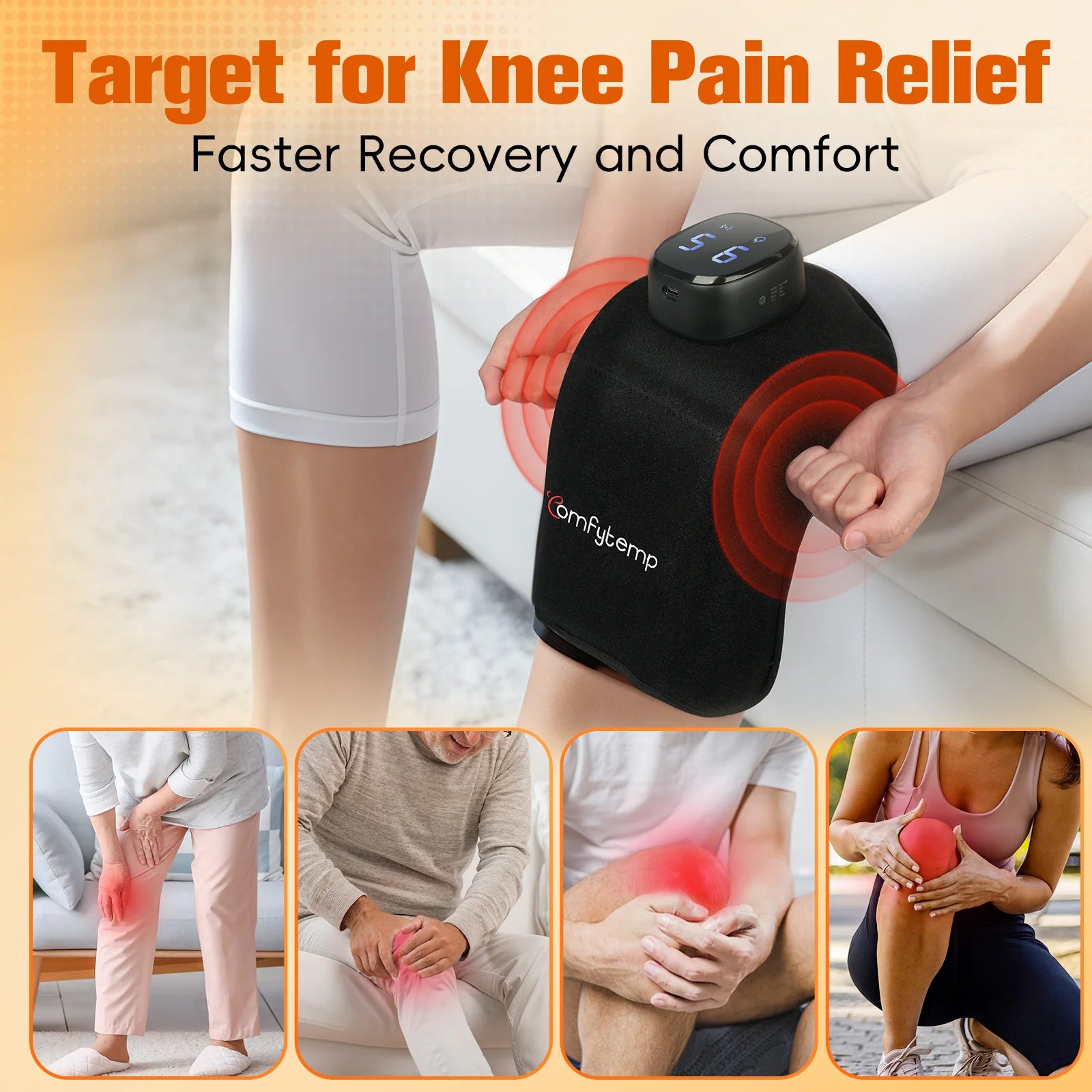 Cordless Knee Massager with Heat and APP Control