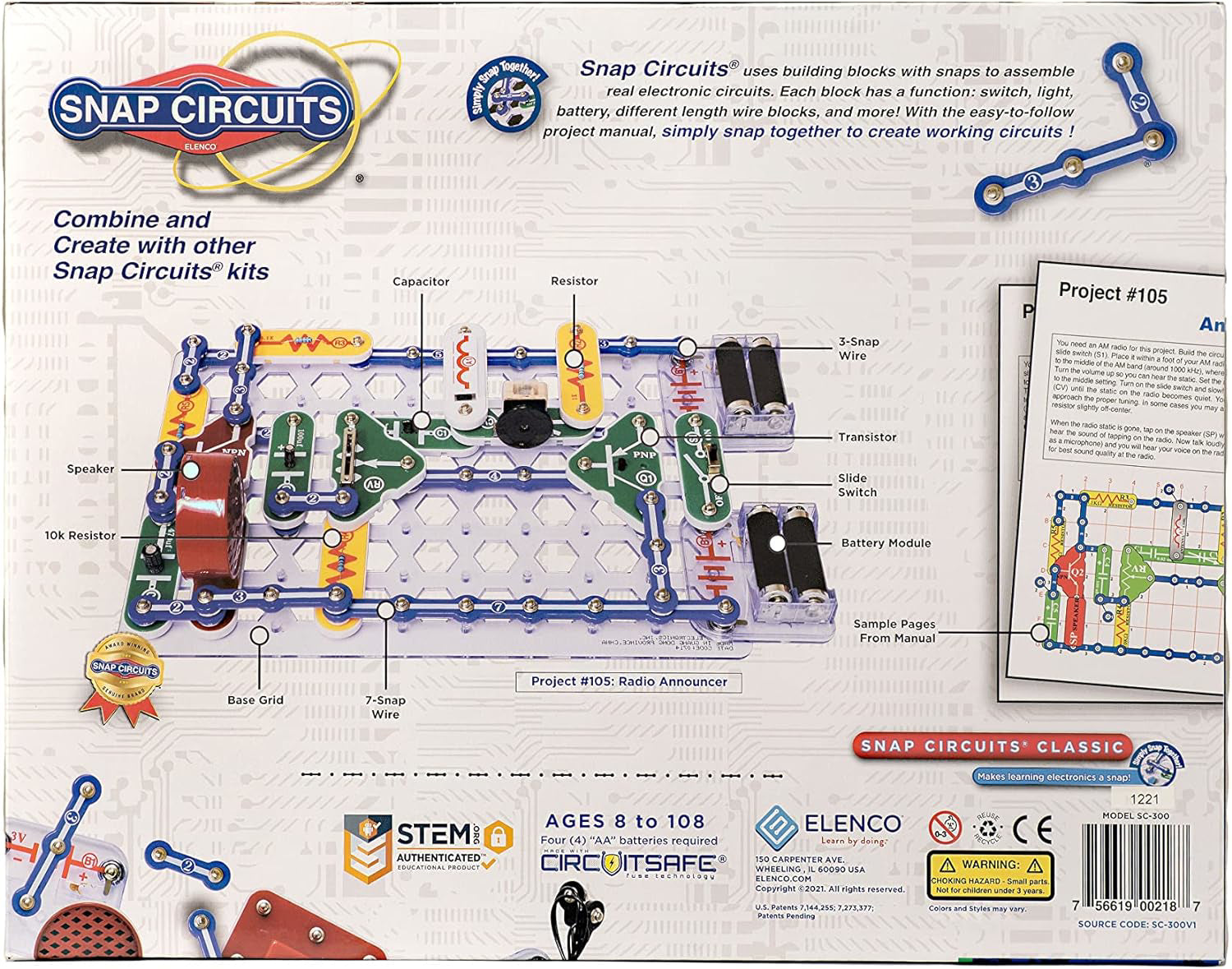 Snap Circuits Classic SC-300 Electronics Exploration Kit | Over 300 Projects | STEM Learning Toy for Kids Ages 8+