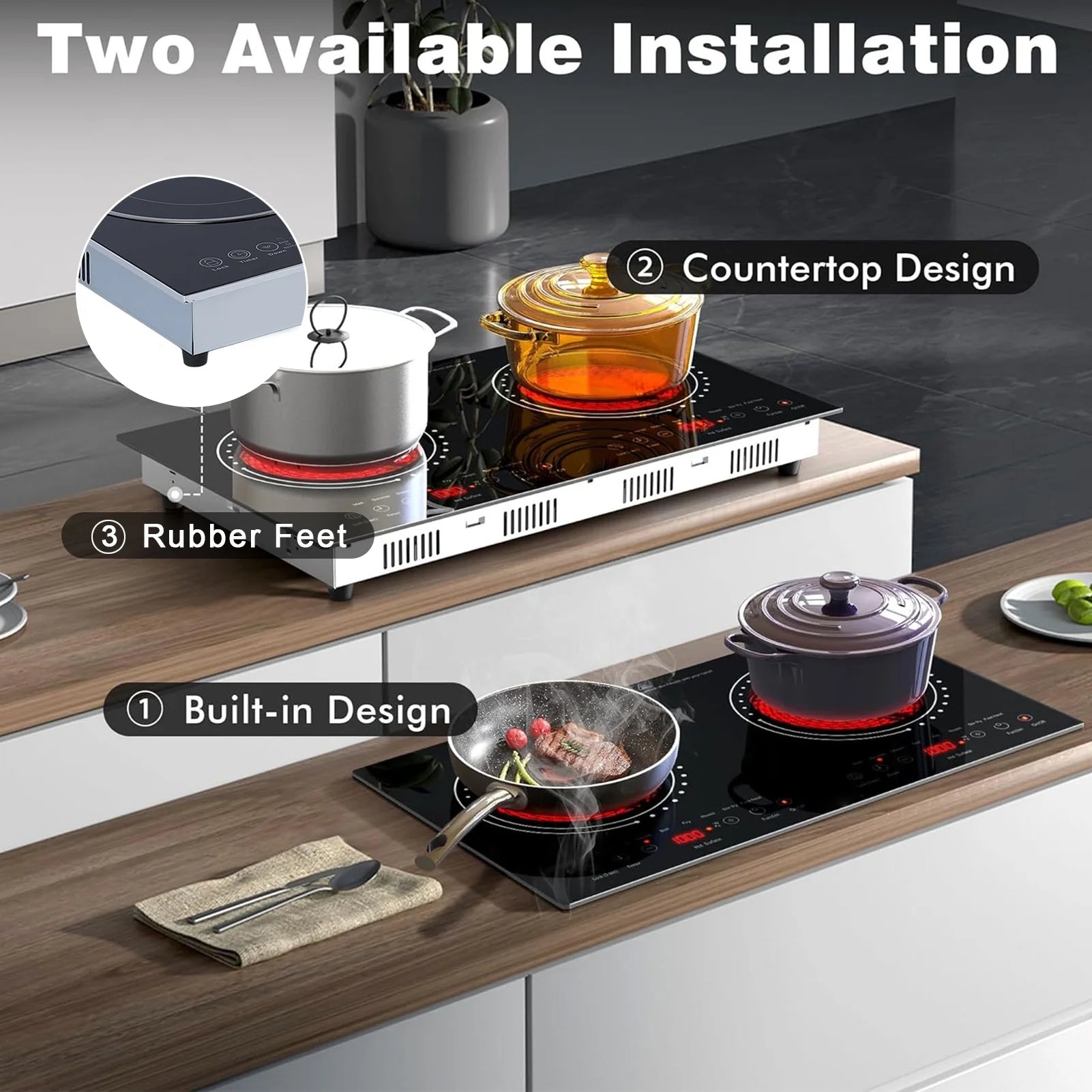 Electric Ceramic Cooktop 26.8" – 2-Burner Built-In Countertop Stove, 2200W, 11 Power Levels, LED Touch Control, Timer & Kids Lock