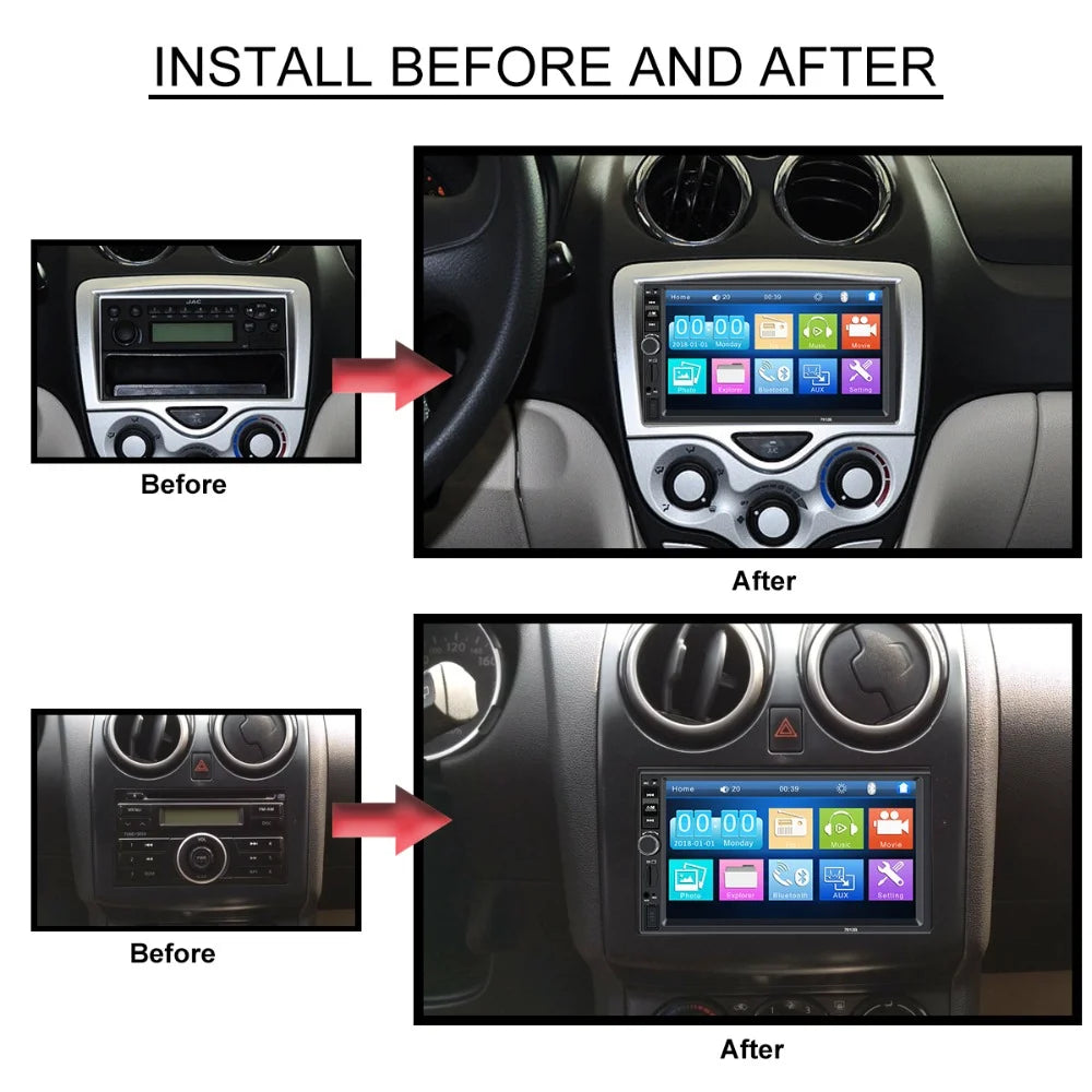 Double Din Car Stereo with 7-Inch HD Touch Screen Multimedia Car Radio Player | Bluetooth | FM | USB | AUX | Rear Camera Input | Mirror Link | Car Audio Entertainment System
