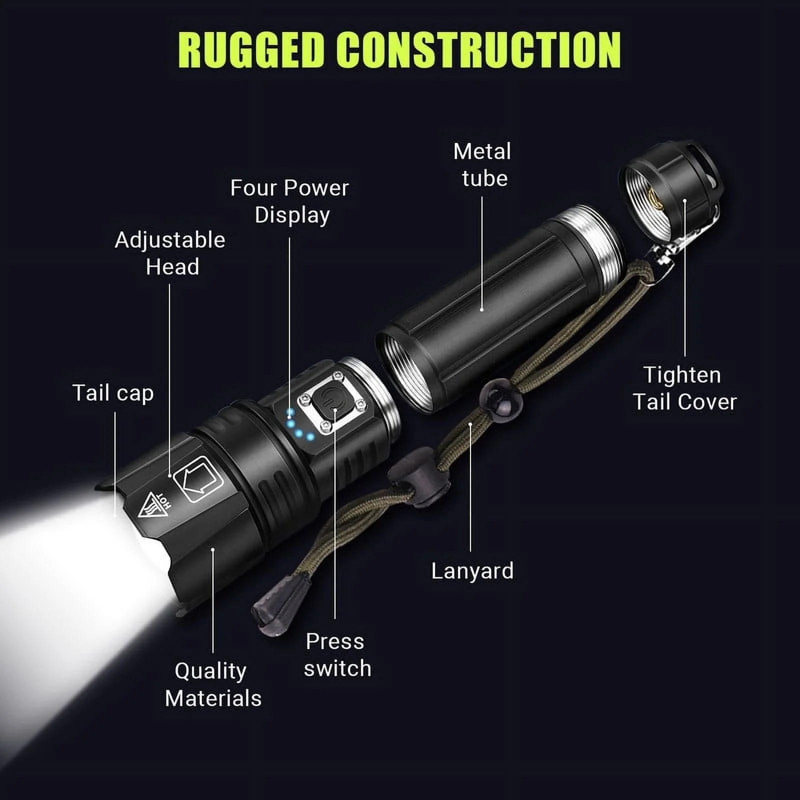 🔦 LED Flashlight, High Powered 10000 Lumens – 5 Modes, Zoomable, Waterproof, Rechargeable (2-Pack) | Emergency, Outdoor, Camping & Home Use