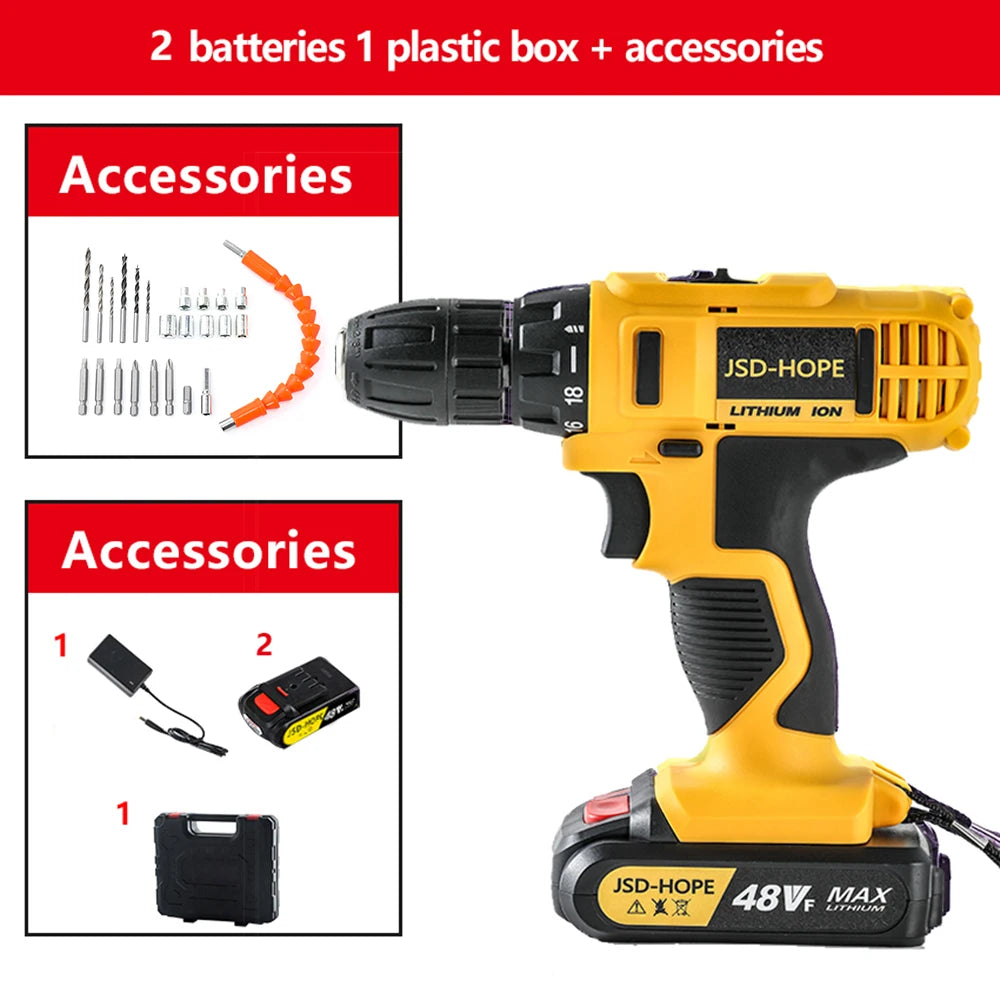 Electric Hand Drill & Hammer Drill — Rechargeable Lithium Battery Powered Handgun Drill