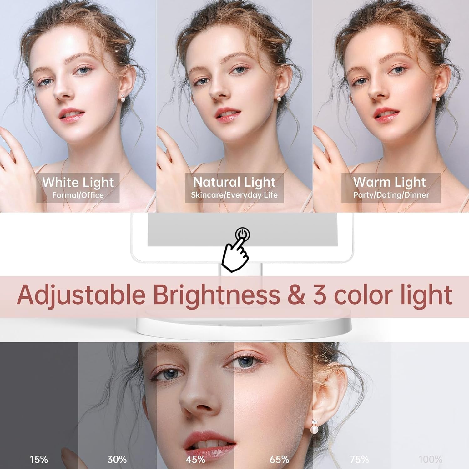 Large Lighted Vanity Makeup Mirror – 88 LED, 360° Rotation, Touch Control, 10X Magnification