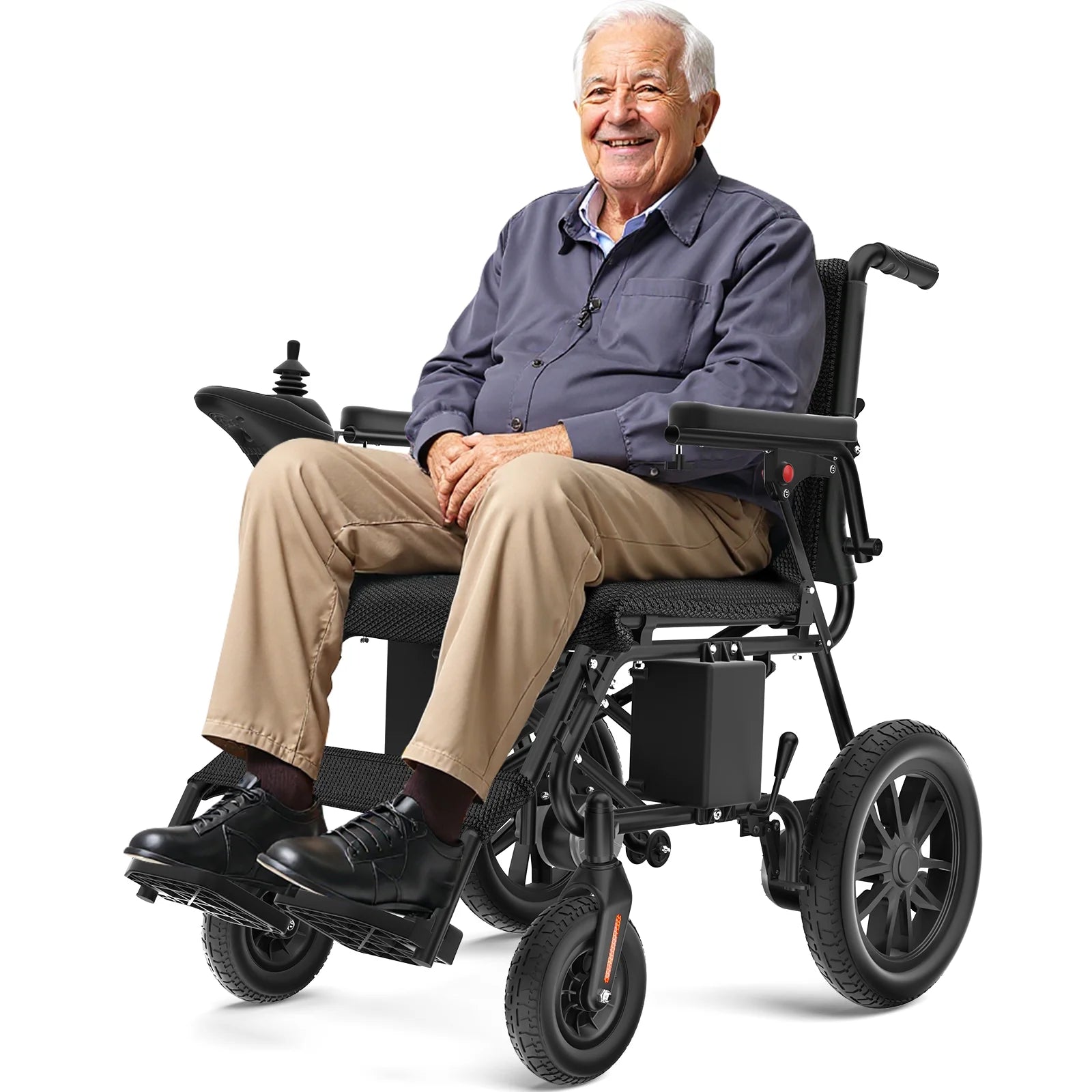 Foldable Electric Wheelchair – Long-Range 20+ Mile Motorized Power Chair with 360° Joystick, All-Terrain Smart Mobility Scooter, Black