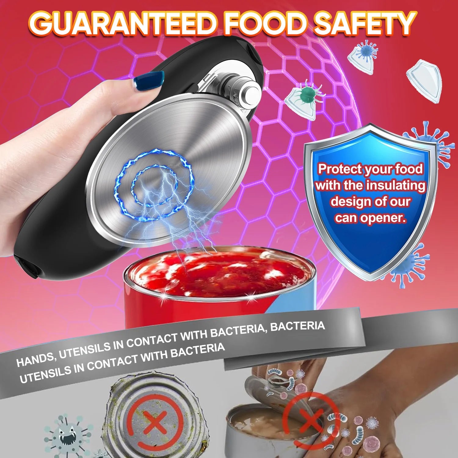 Electric Can Opener – One Touch Button, Battery Operated, Cordless, Hands-Free, Smooth Edge