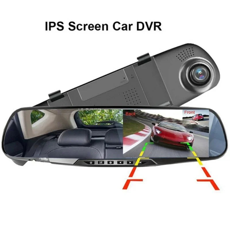 1080P Dual Lens Rearview Mirror Dash Cam – 4.3/2.8-Inch Display Car DVR Camera with Front & Rear Recording, Night Vision, Loop Recording