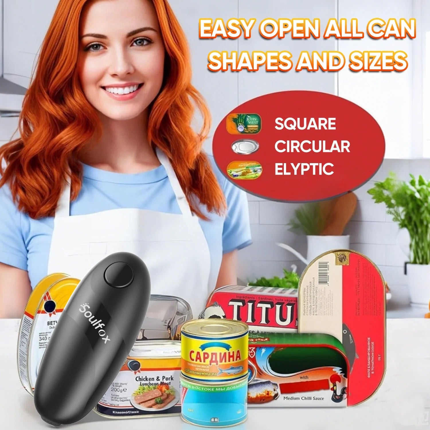 Electric Can Opener – One Touch Button, Battery Operated, Cordless, Hands-Free, Smooth Edge