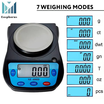 ⚖️ Precision Ounce, Carat &amp; Gram Digital Scale – 0.01g Accuracy, 600g Capacity with USB Charger &amp; AC/DC Adapter