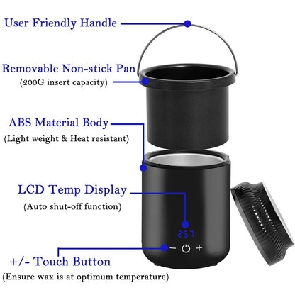 Mini Wax Pot Warmer for Hair Removal – Portable Digital Wax Melt Heater with 100 Waxing Sticks – Perfect for SPA, Salon, Travel &amp; Home Use