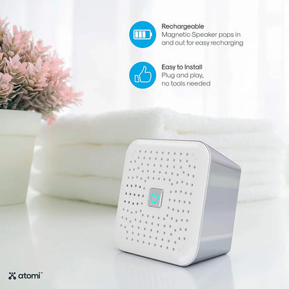 🚿 4.9” White Showerhead with Removable Magnetic Bluetooth Speaker – Model AT1490