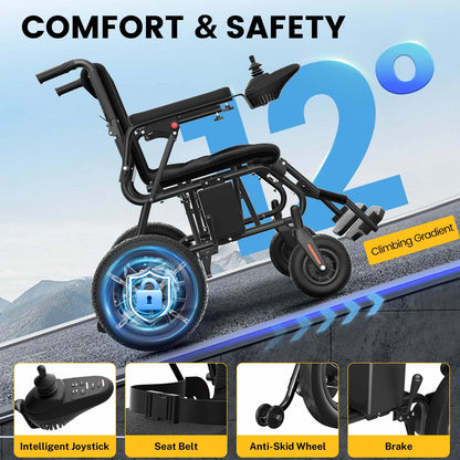 Foldable Electric Wheelchair – Long-Range 20+ Mile Motorized Power Chair with 360° Joystick, All-Terrain Smart Mobility Scooter, Black