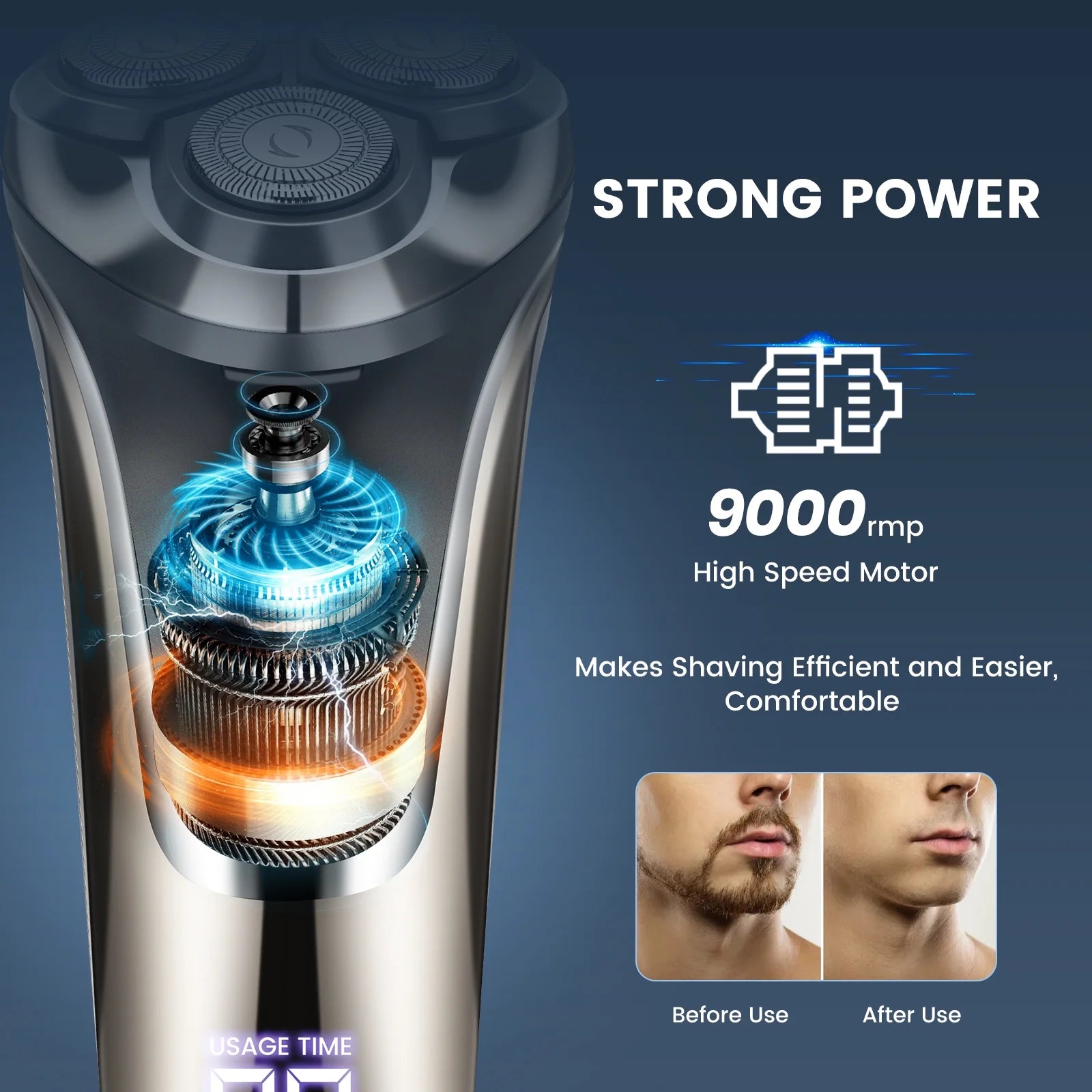 Electric Razor for Men – Rechargeable Cordless Shaver with Pop-Up Sideburn Trimmer, Silver