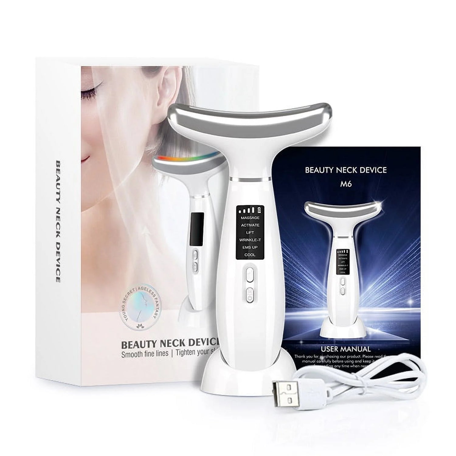 6-in-1 Facial &amp; Neck Beauty Device – Multifunctional Skin Care Massager with Light Therapy, Vibration, Thermal, Cooling &amp; Microcurrent for At-Home Face Sculpting