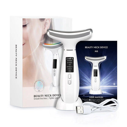 6-in-1 Facial &amp; Neck Beauty Device – Multifunctional Skin Care Massager with Light Therapy, Vibration, Thermal, Cooling &amp; Microcurrent for At-Home Face Sculpting