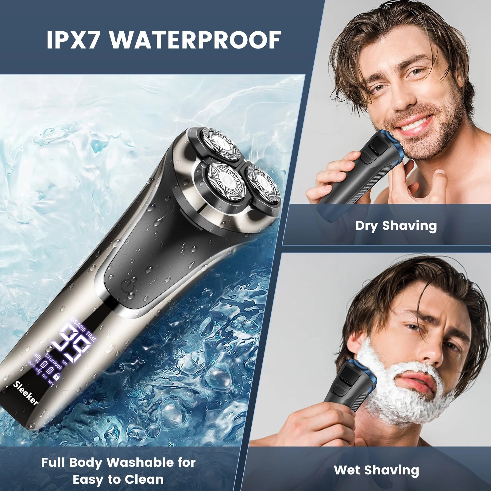 Electric Razor for Men – Rechargeable Cordless Shaver with Pop-Up Sideburn Trimmer, Silver