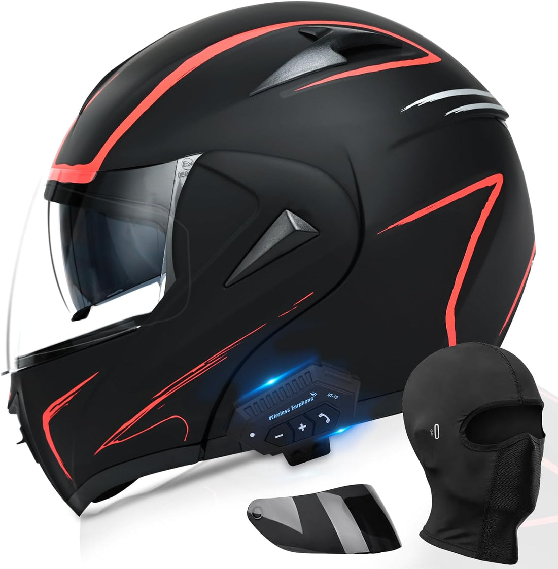 Motorcycle Bluetooth Modular Helmet – DOT Approved Full-Face Flip-Up Helmet with Dual Visor &amp; Integrated Bluetooth for Men &amp; Women