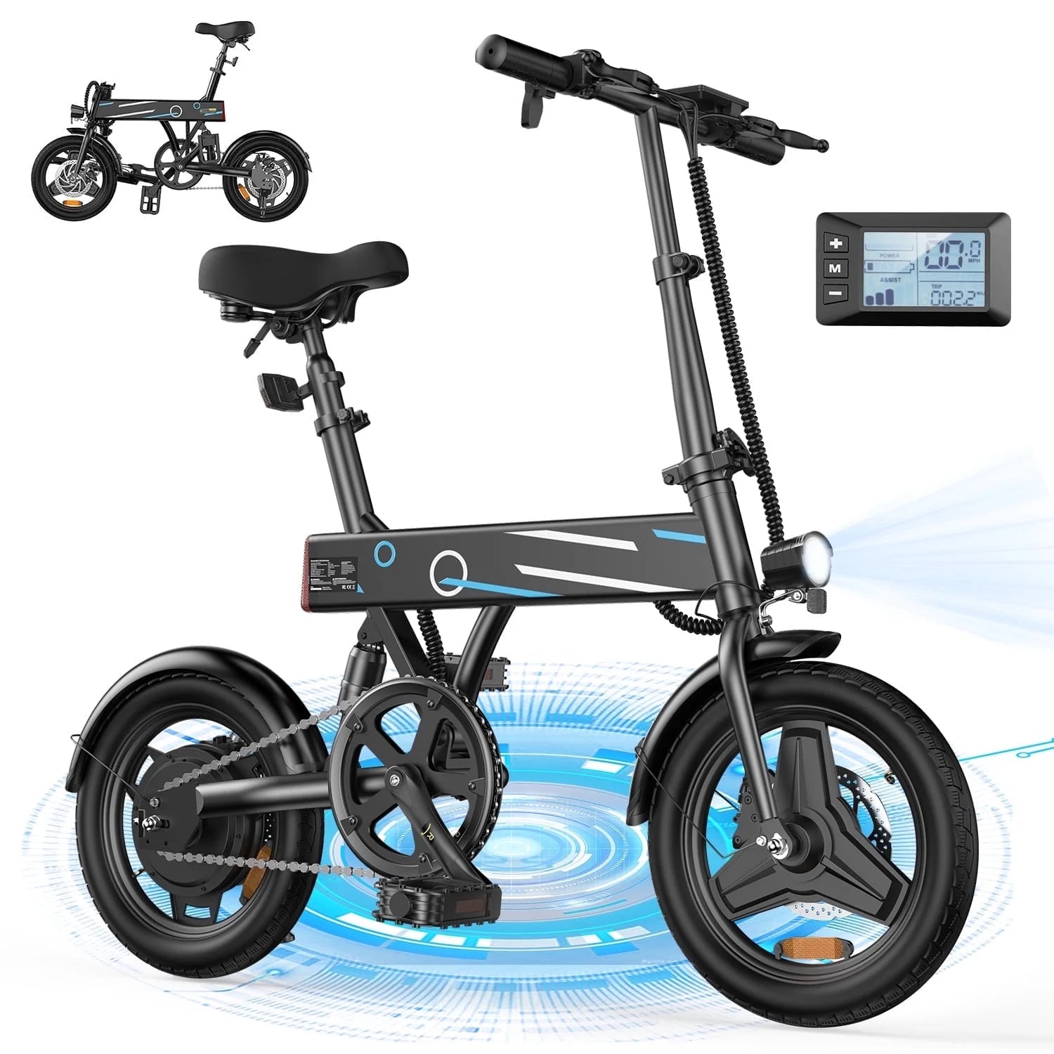 14&quot; Foldable Electric Bicycle for Adults – 500W Motor, 36V/7.8Ah Battery, LCD Display, 20MPH Commuter E-Bike for Teens &amp; Adults, UL 2849 Certified