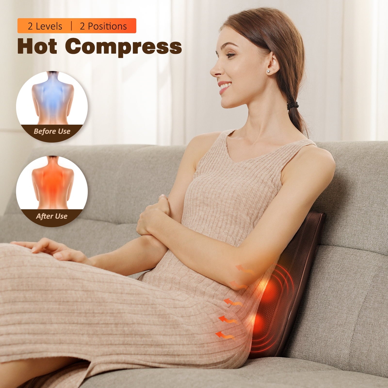 Back Massager with Heat and Vibration — Shiatsu Neck &amp; Back Pillow for Deep Tissue Relief